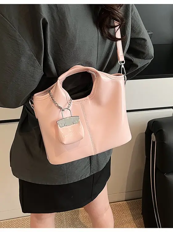 Black Crossbody Tote Bag with Chain for Women
