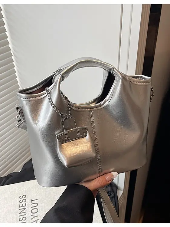 Black Crossbody Tote Bag with Chain for Women