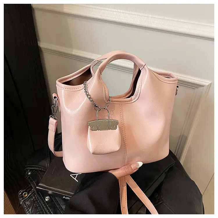 Black Crossbody Tote Bag with Chain for Women