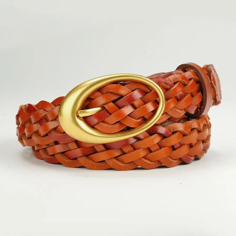 Women's Brown Braided Belt with Gold Buckle - Image 3