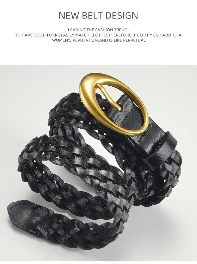 Women's Brown Braided Belt with Gold Buckle — feature 10