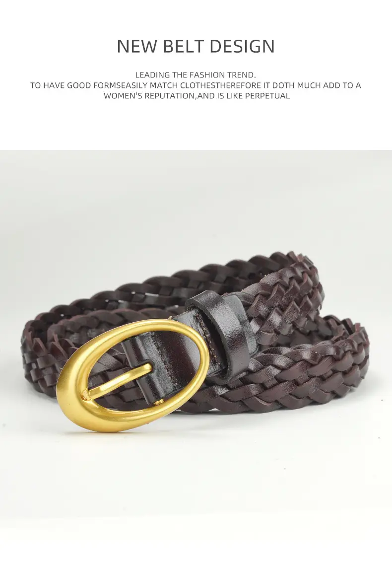 Women's Brown Braided Belt with Gold Buckle — feature 11