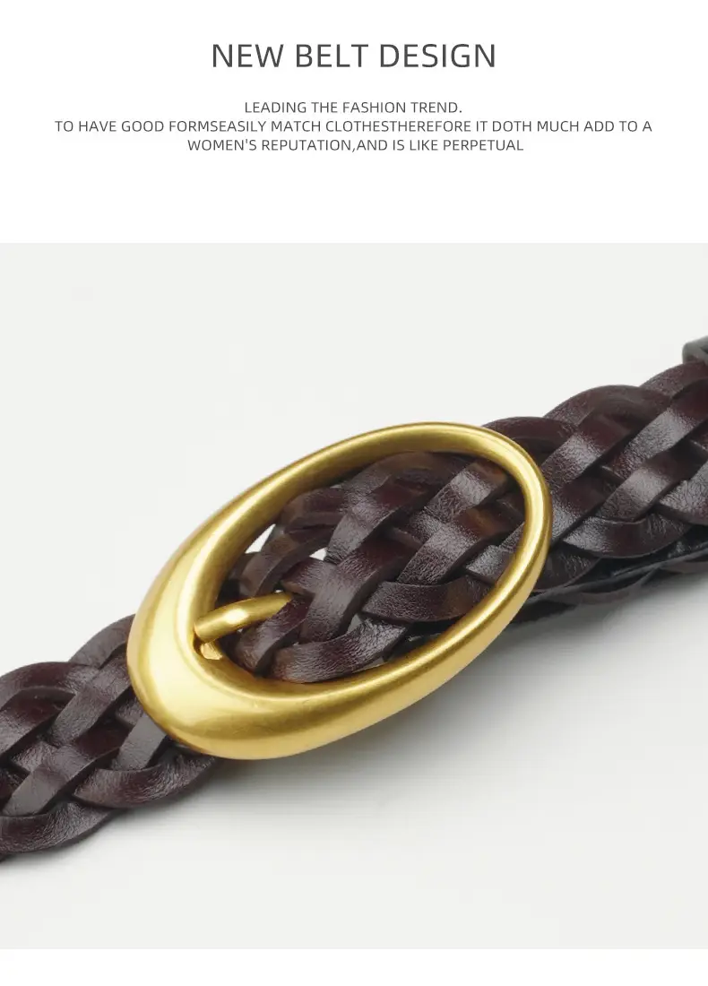 Women's Brown Braided Belt with Gold Buckle — feature 12