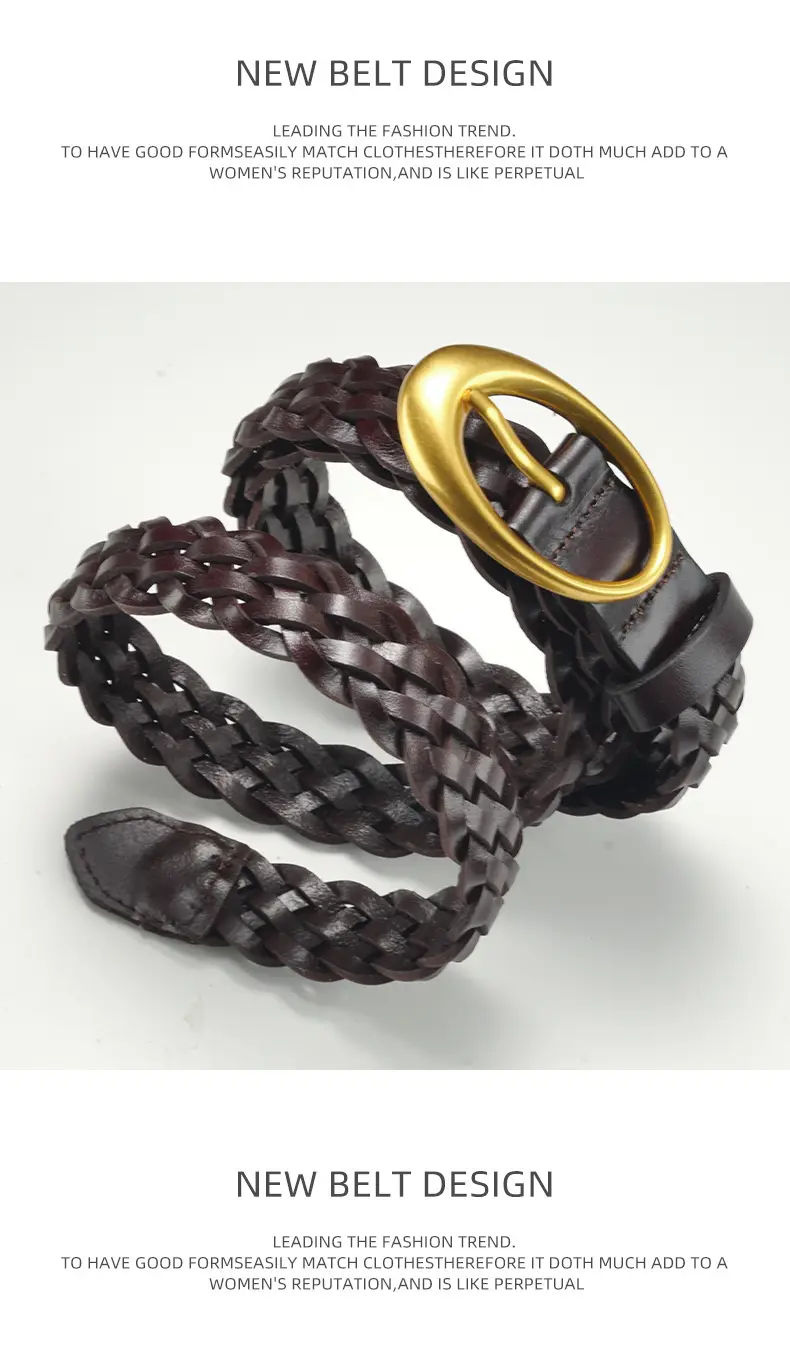 Women's Brown Braided Belt with Gold Buckle — feature 13
