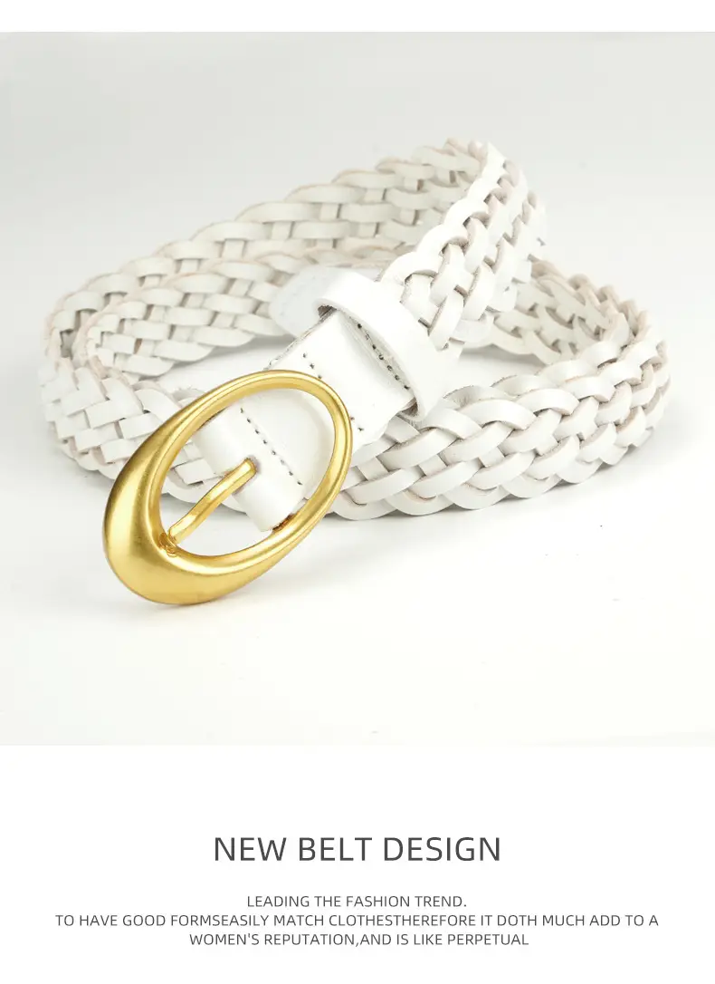 Women's Brown Braided Belt with Gold Buckle — feature 14