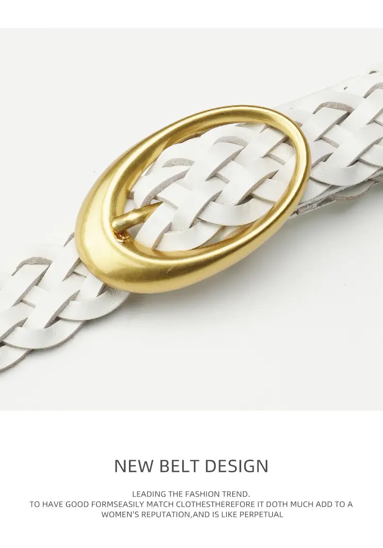 Women's Brown Braided Belt with Gold Buckle — feature 15