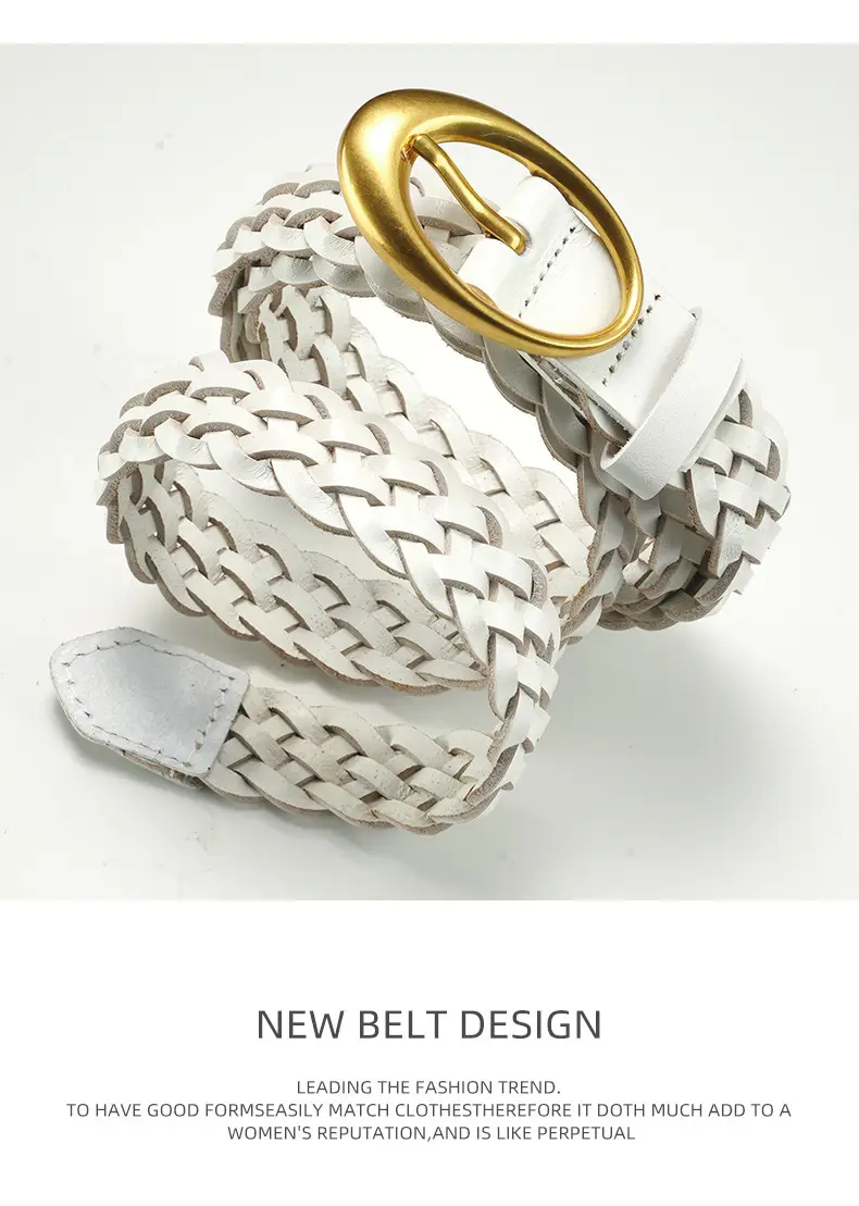 Women's Brown Braided Belt with Gold Buckle — feature 16