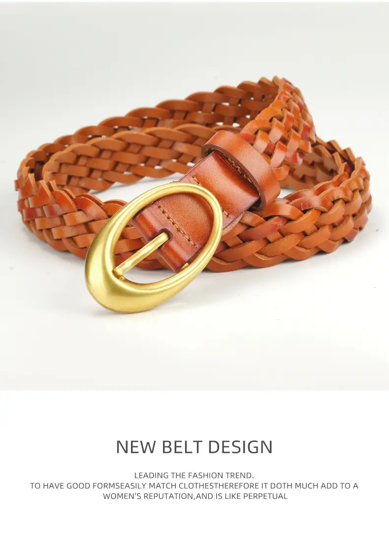 Women's Brown Braided Belt with Gold Buckle — feature 17