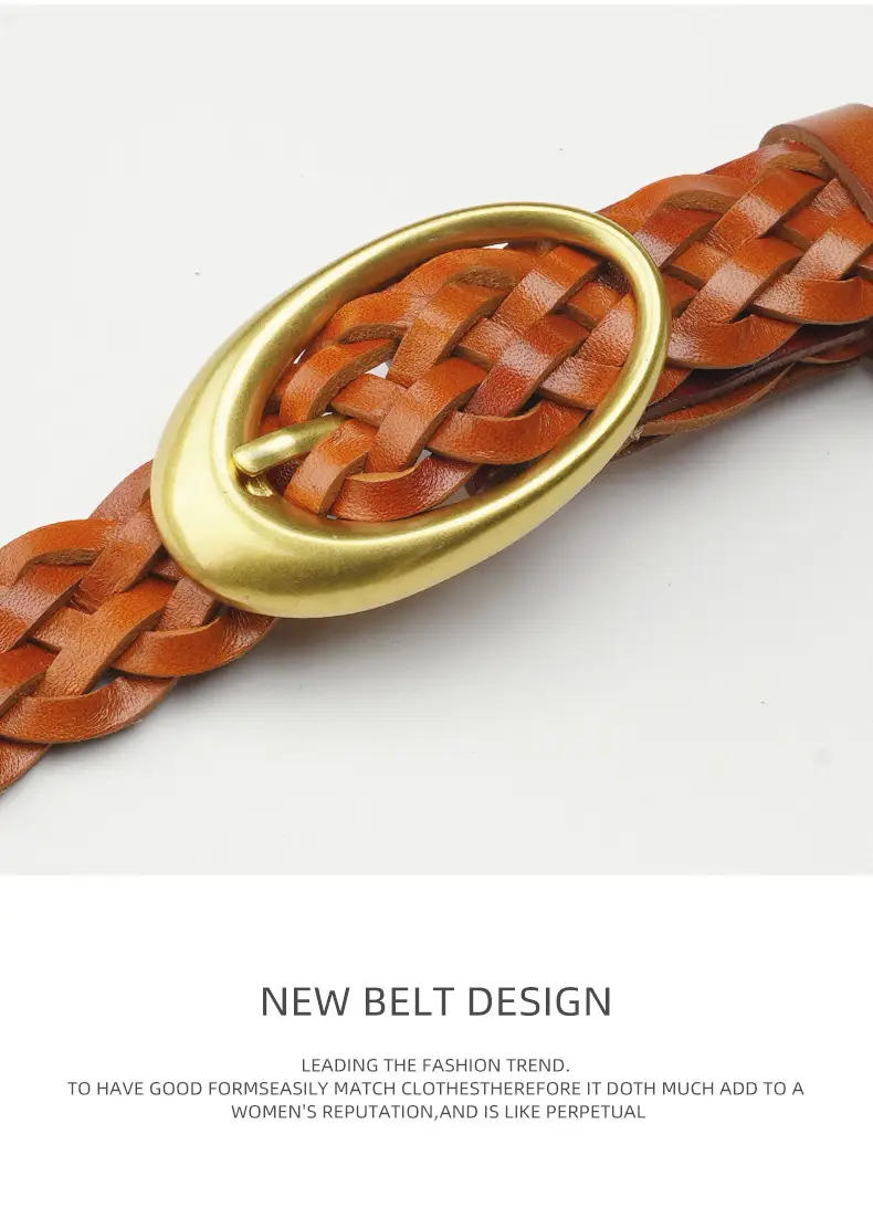 Women's Brown Braided Belt with Gold Buckle — feature 18