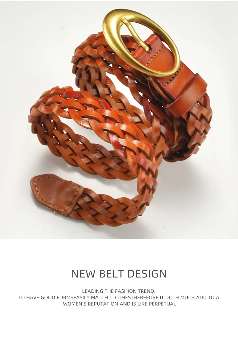 Women's Brown Braided Belt with Gold Buckle — feature 19