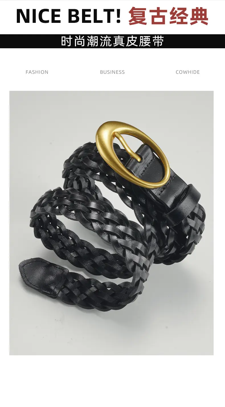 Women's Brown Braided Belt with Gold Buckle — feature 3