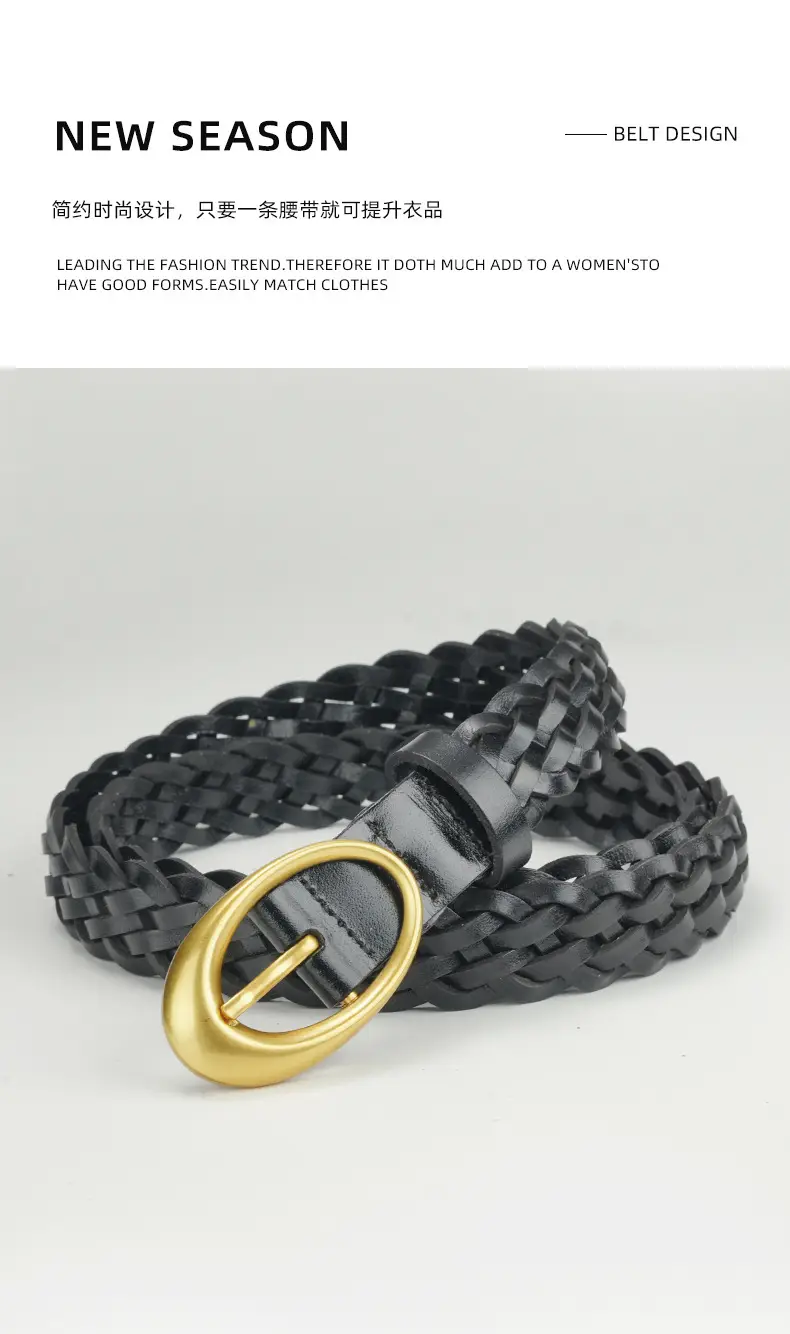Women's Brown Braided Belt with Gold Buckle — feature 4