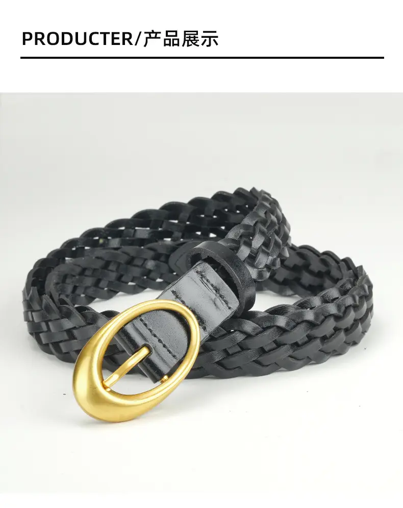 Women's Brown Braided Belt with Gold Buckle — feature 8