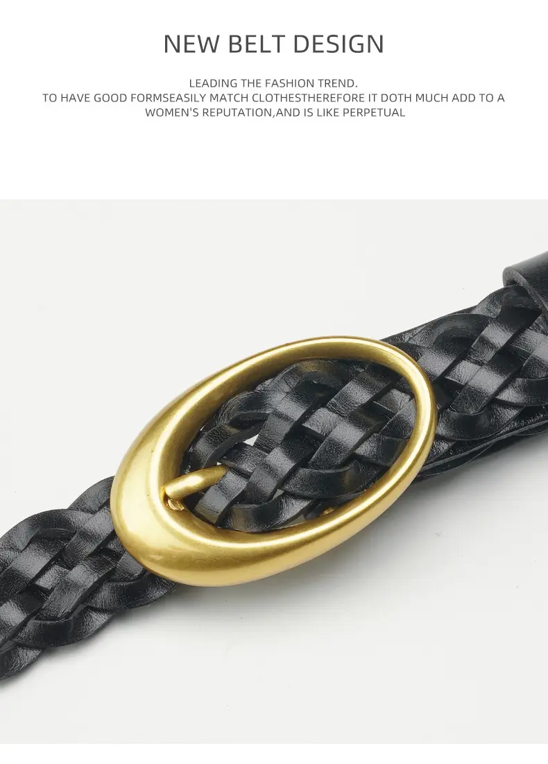 Women's Brown Braided Belt with Gold Buckle — feature 9