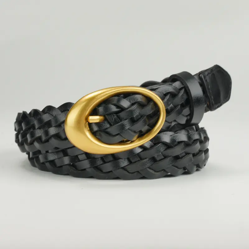 Women's Brown Braided Belt with Gold Buckle - Image 2