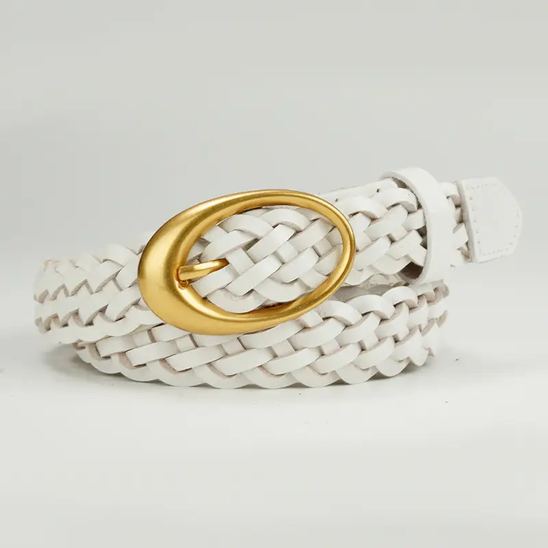 Women's Brown Braided Belt with Gold Buckle - Image 4