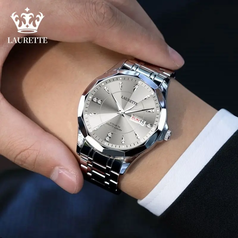 Laurit's Stainless Steel Men's Quartz Watch with Live Display - Image 4