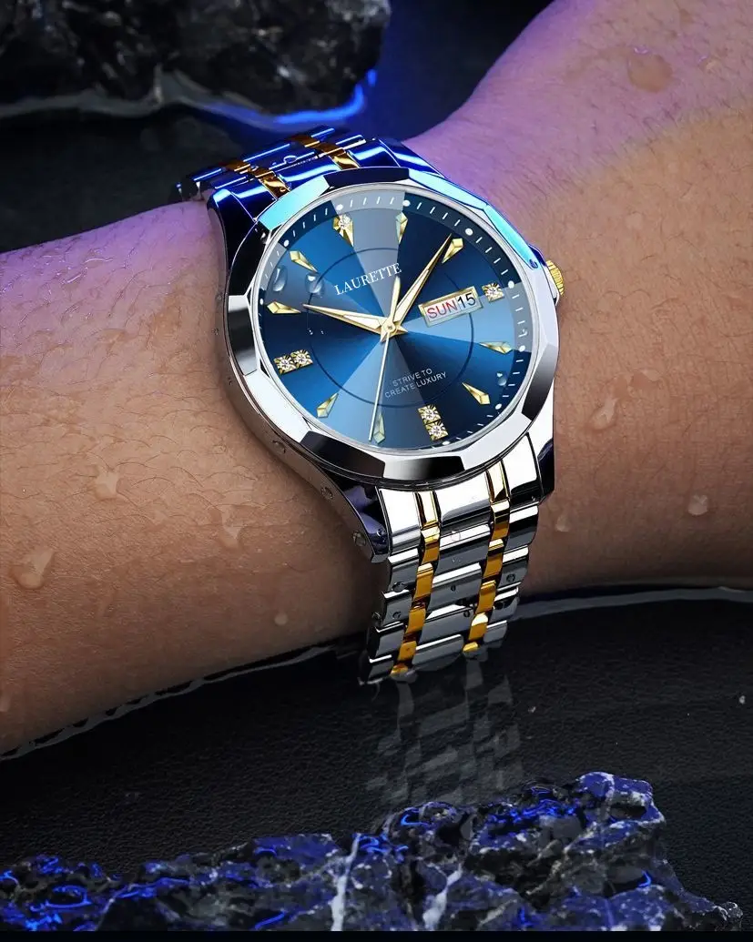 Laurit's Stainless Steel Men's Quartz Watch with Live Display — feature 13