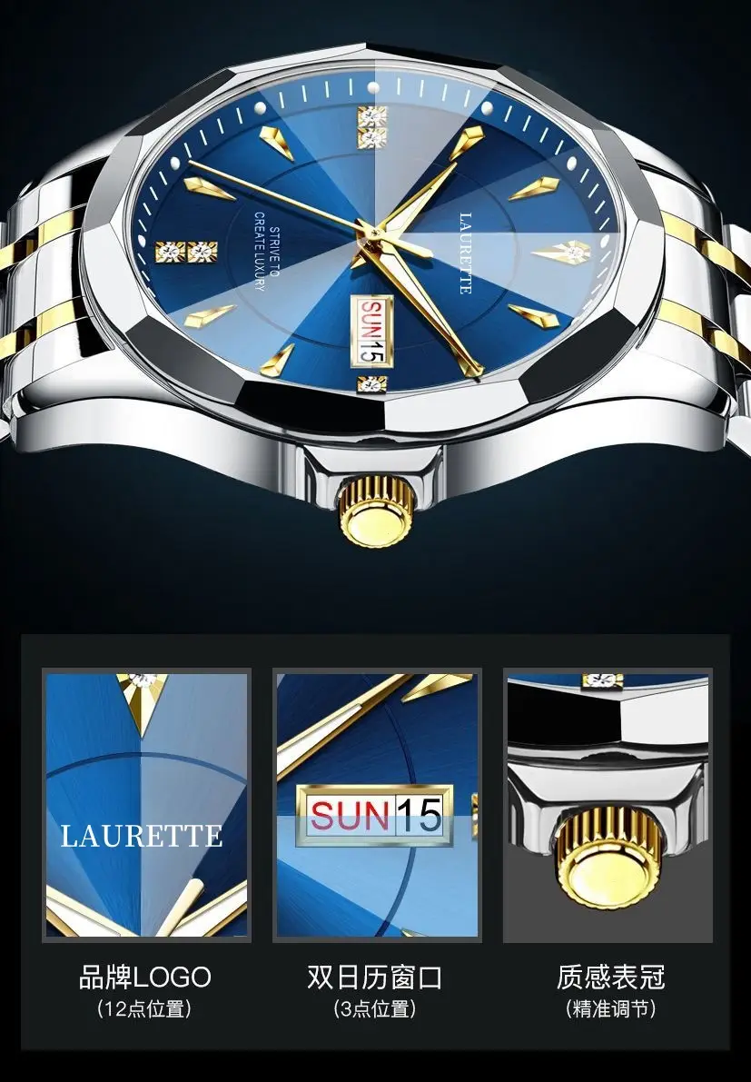 Laurit's Stainless Steel Men's Quartz Watch with Live Display — feature 15
