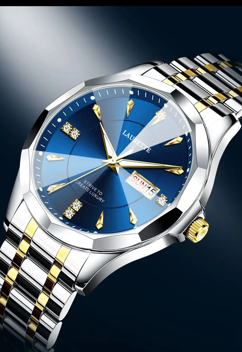 Laurit's Stainless Steel Men's Quartz Watch with Live Display — feature 2