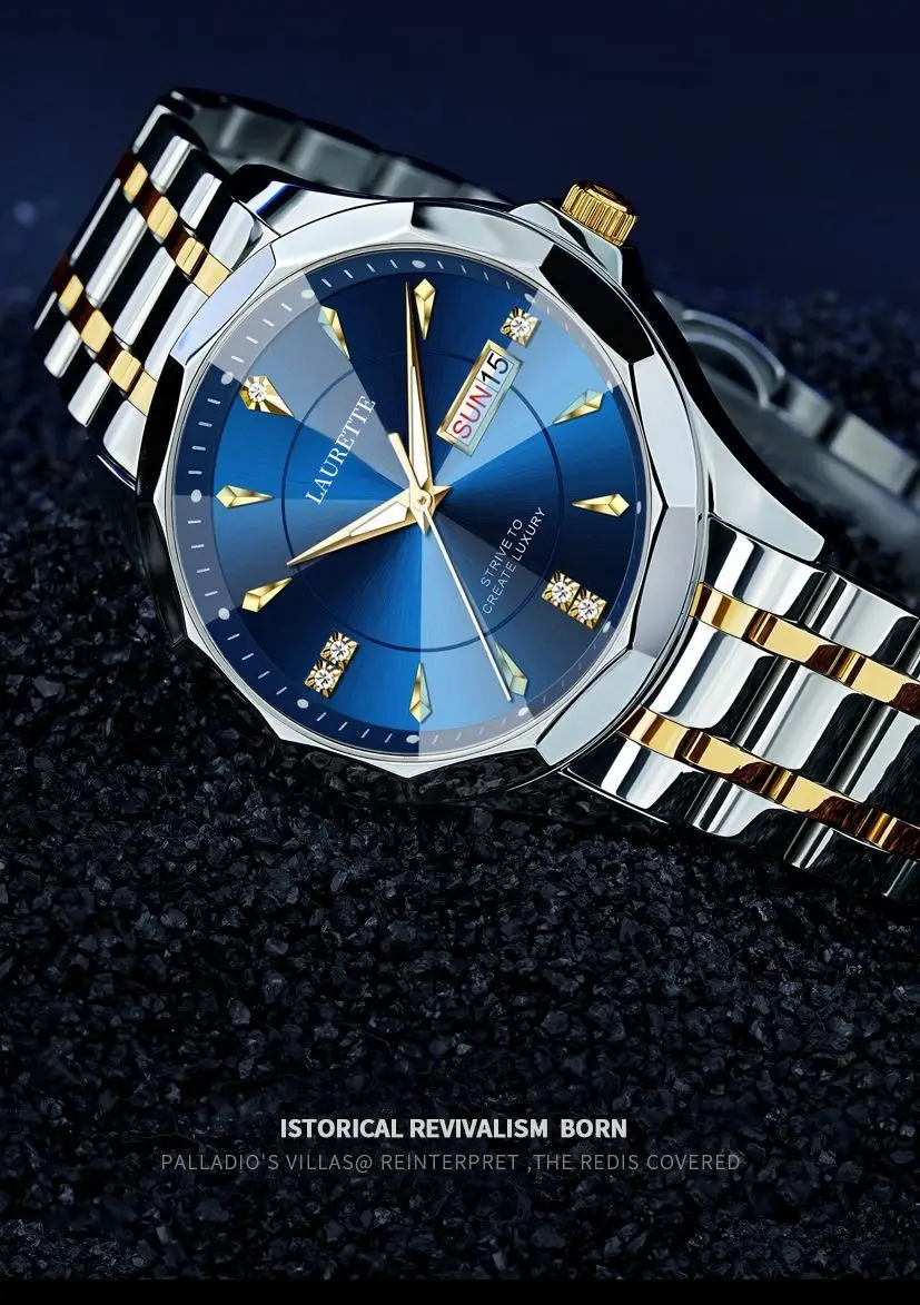 Laurit's Stainless Steel Men's Quartz Watch with Live Display — feature 7
