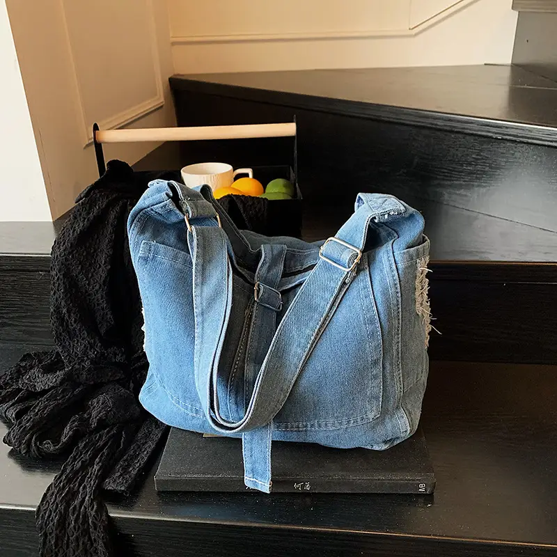 Blue Denim Crossbody Bag Large Capacity Girls