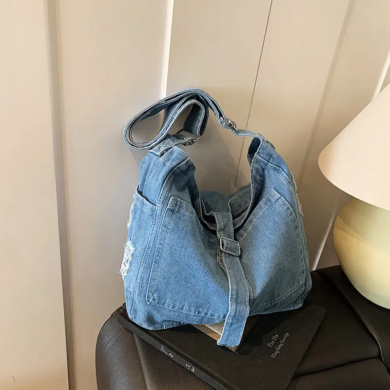 Blue Denim Crossbody Bag Large Capacity Girls