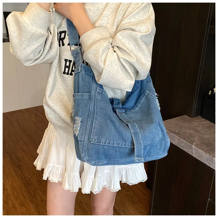 Blue Denim Crossbody Bag Large Capacity Girls — feature 10