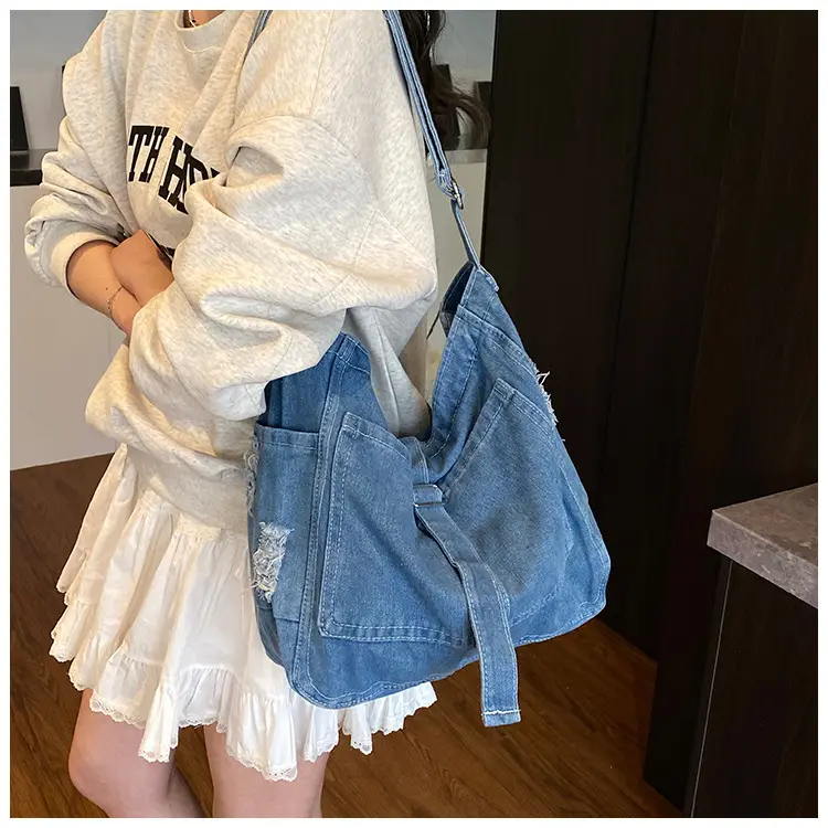 Blue Denim Crossbody Bag Large Capacity Girls — feature 11