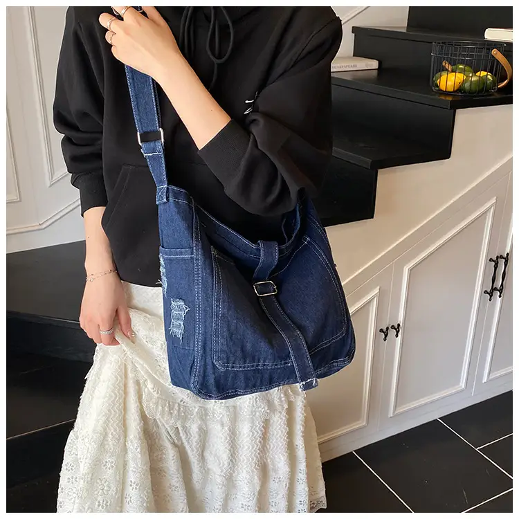 Blue Denim Crossbody Bag Large Capacity Girls — feature 7