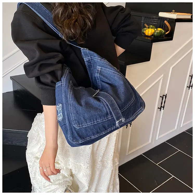 Blue Denim Crossbody Bag Large Capacity Girls — feature 8