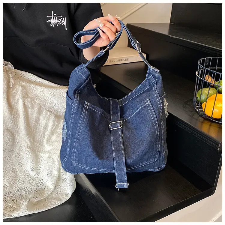 Blue Denim Crossbody Bag Large Capacity Girls — feature 9