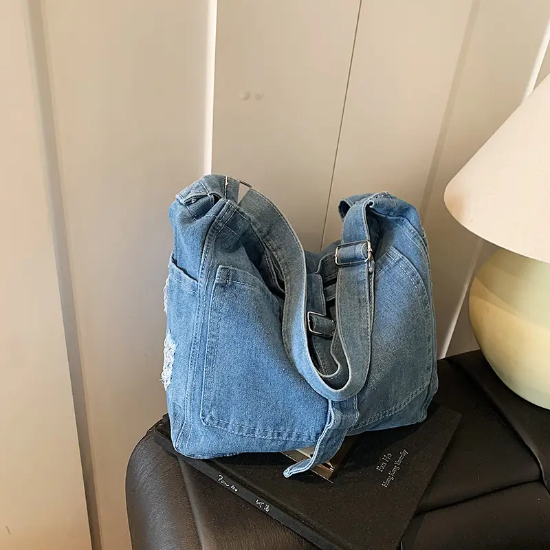 Blue Denim Crossbody Bag Large Capacity Girls