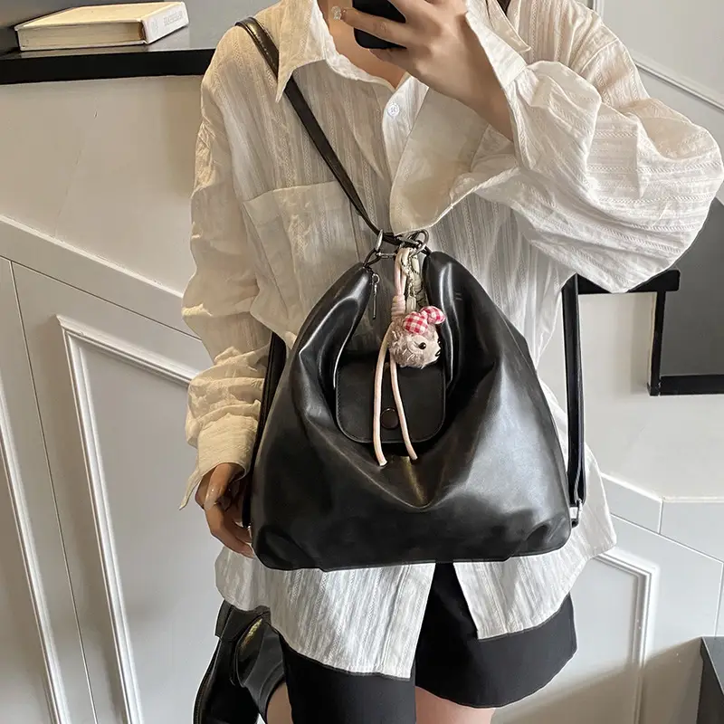 Women's Beige Retro Shoulder Tote Bag with Doll Decor - Image 5