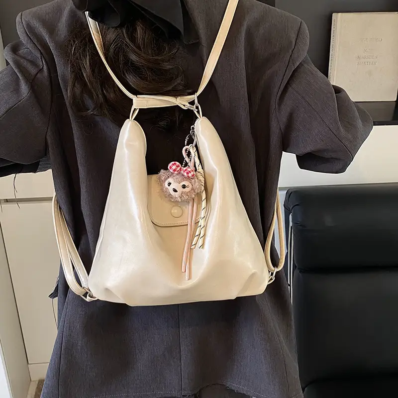 Women's Beige Retro Shoulder Tote Bag with Doll Decor - Image 7