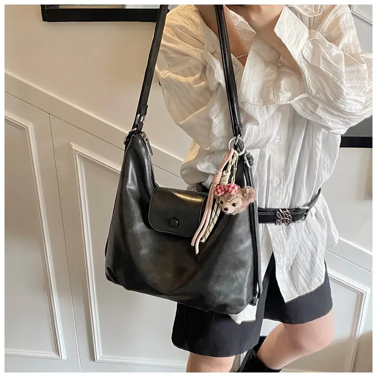 Women's Beige Retro Shoulder Tote Bag with Doll Decor — feature 15