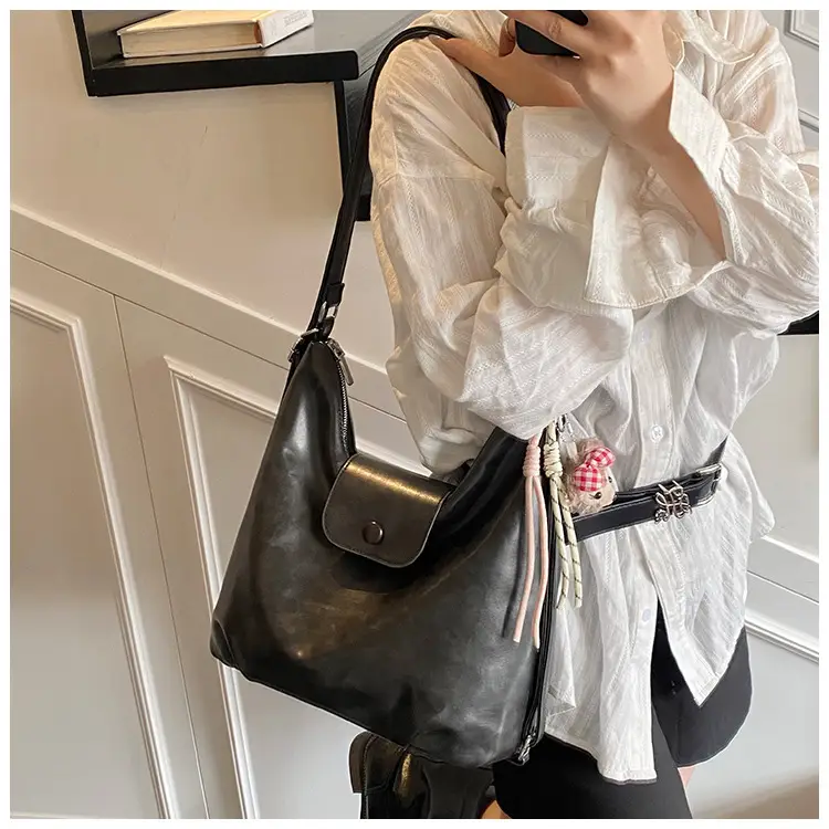 Women's Beige Retro Shoulder Tote Bag with Doll Decor — feature 18