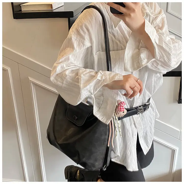 Women's Beige Retro Shoulder Tote Bag with Doll Decor — feature 19