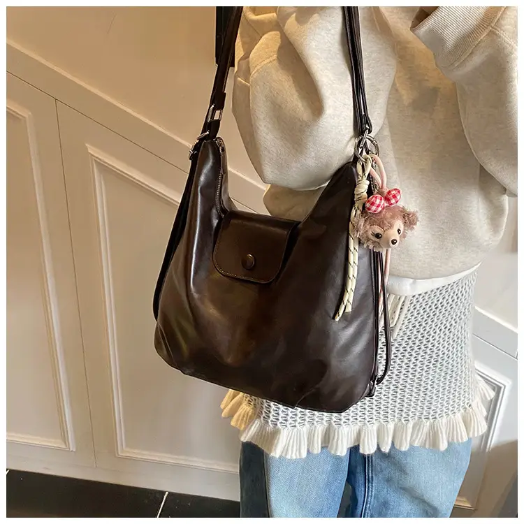 Women's Beige Retro Shoulder Tote Bag with Doll Decor — feature 25