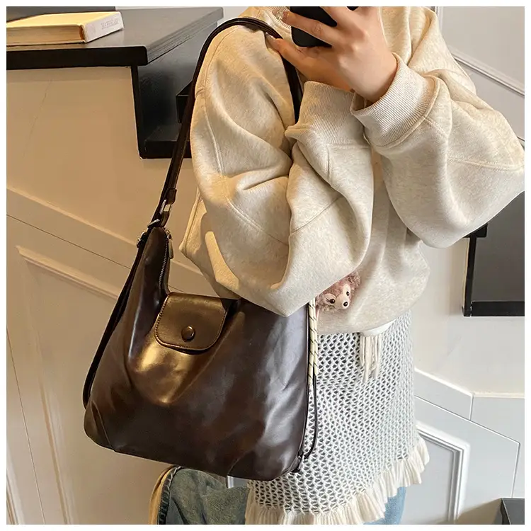 Women's Beige Retro Shoulder Tote Bag with Doll Decor — feature 26