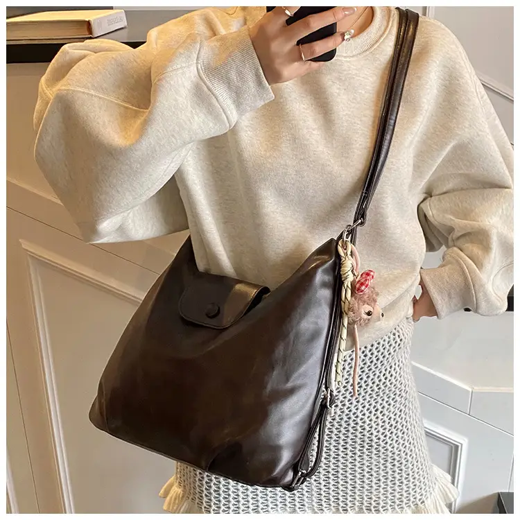 Women's Beige Retro Shoulder Tote Bag with Doll Decor — feature 31