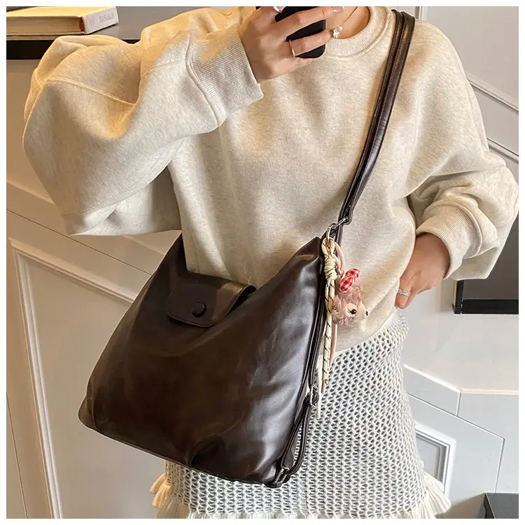 Women's Beige Retro Shoulder Tote Bag with Doll Decor — feature 32