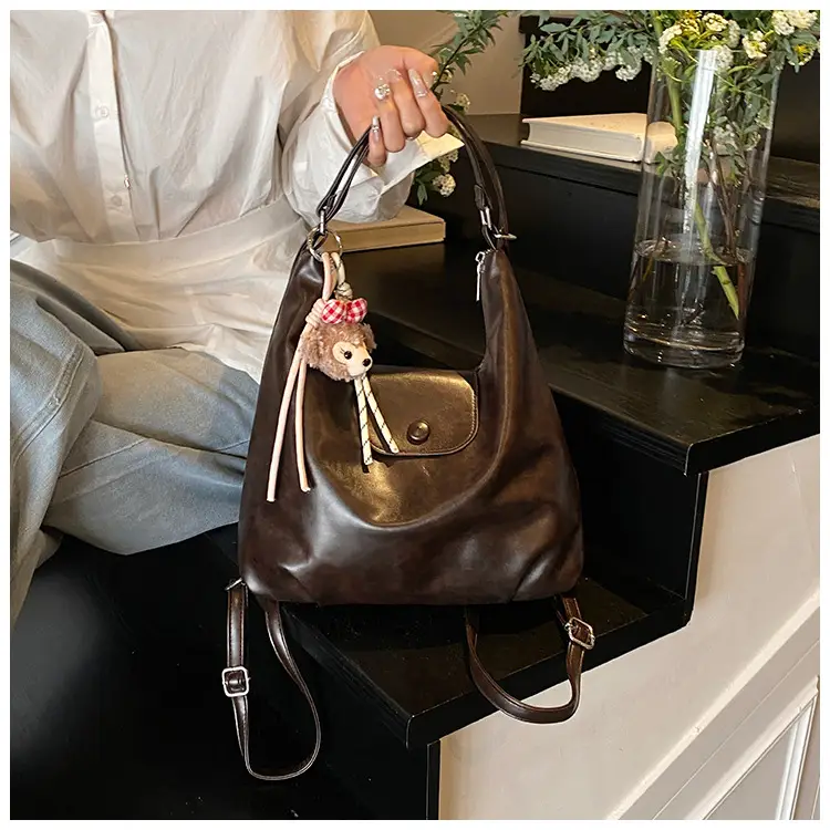 Women's Beige Retro Shoulder Tote Bag with Doll Decor — feature 33