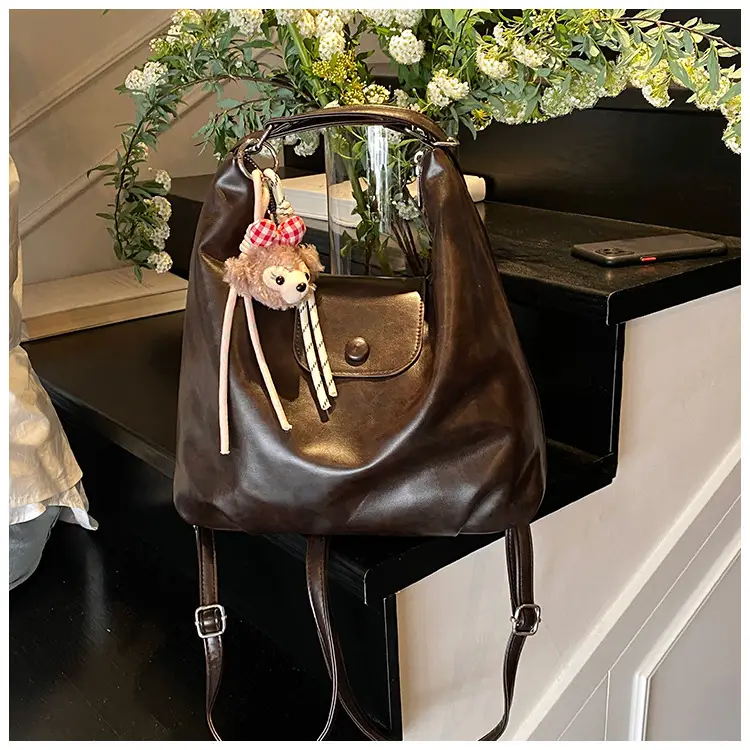 Women's Beige Retro Shoulder Tote Bag with Doll Decor — feature 34