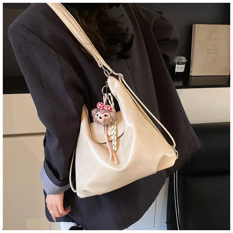 Women's Beige Retro Shoulder Tote Bag with Doll Decor — feature 37