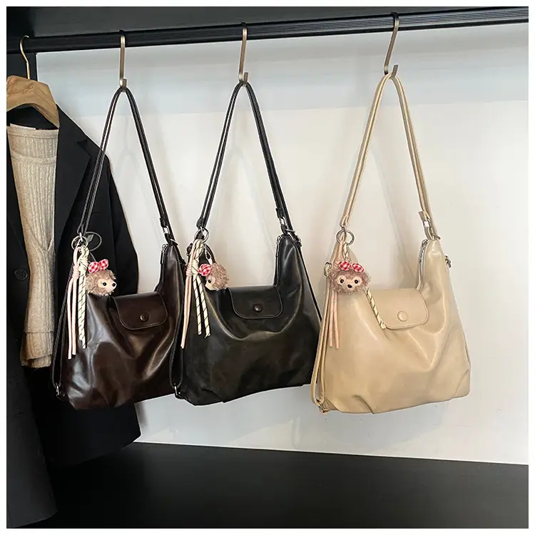 Women's Beige Retro Shoulder Tote Bag with Doll Decor — feature 4