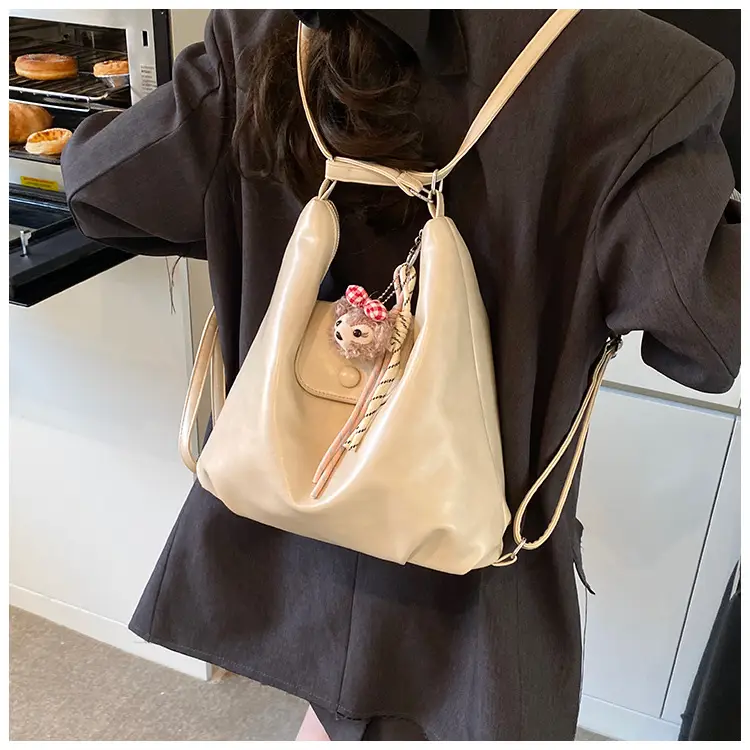 Women's Beige Retro Shoulder Tote Bag with Doll Decor — feature 41