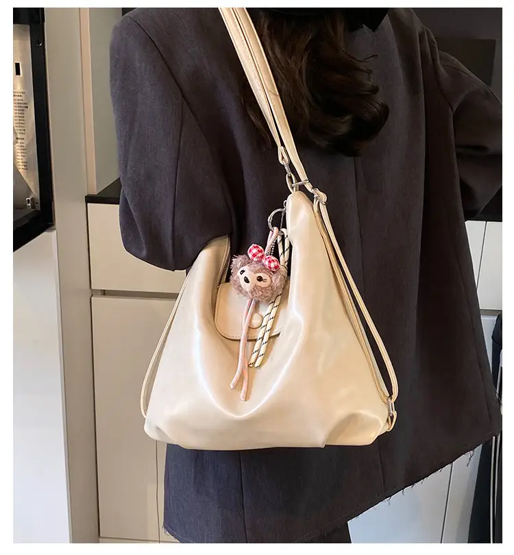 Women's Beige Retro Shoulder Tote Bag with Doll Decor — feature 5