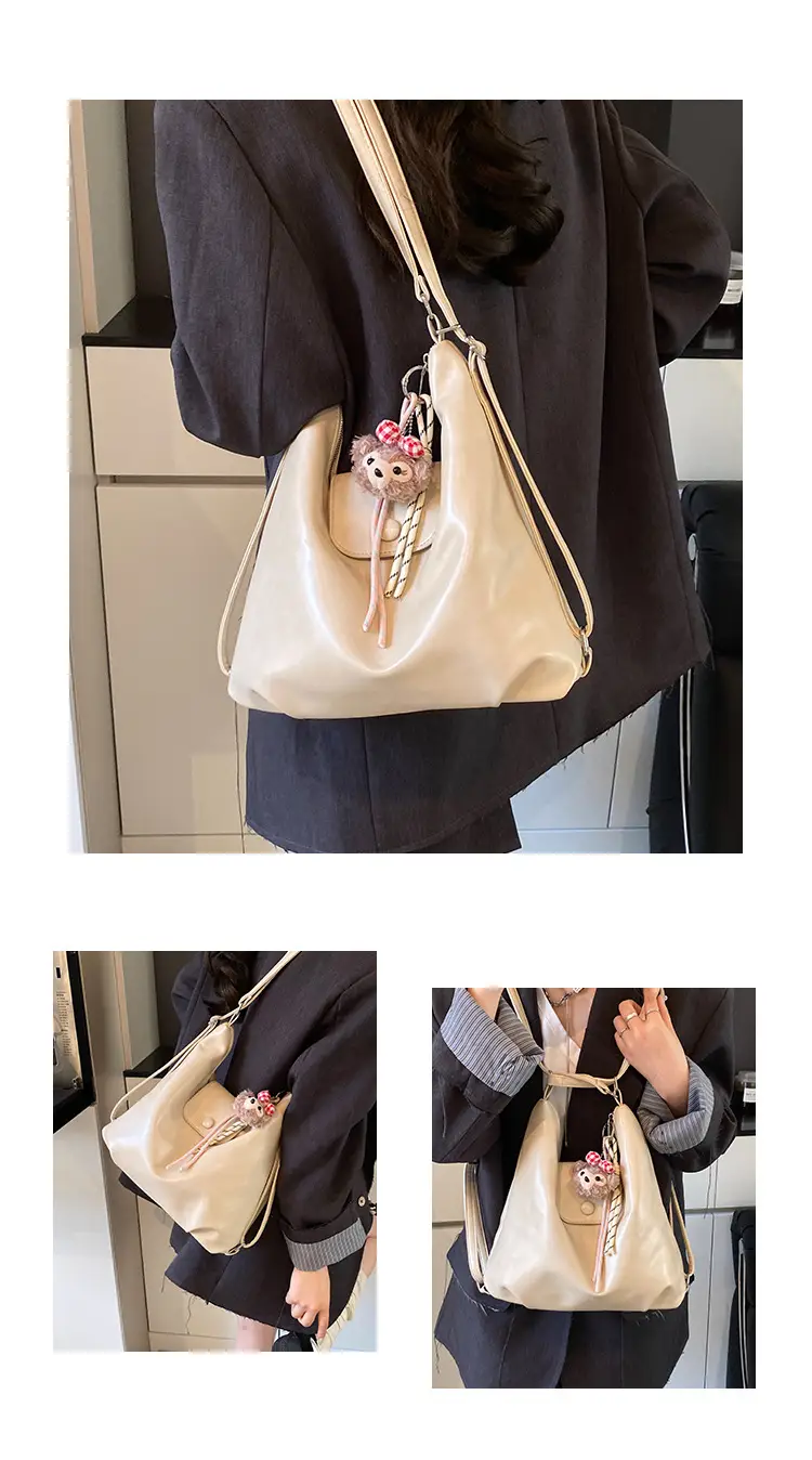 Women's Beige Retro Shoulder Tote Bag with Doll Decor — feature 7