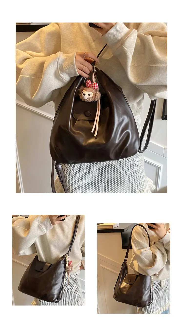 Women's Beige Retro Shoulder Tote Bag with Doll Decor — feature 8